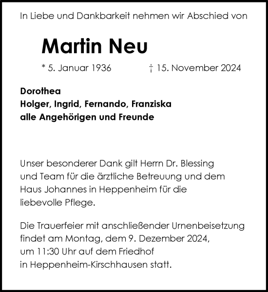 Traueranzeige von Martin Neu von Starkenburger Echo