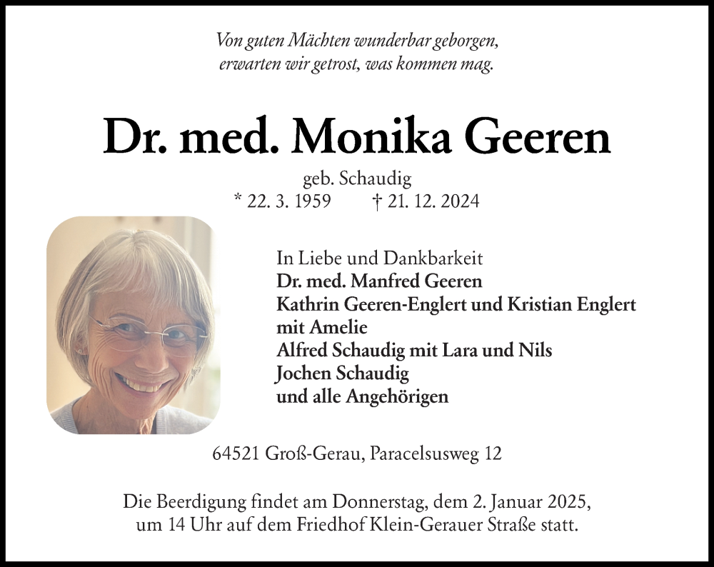  Traueranzeige für Monika Geeren vom 28.12.2024 aus Groß-Gerauer Echo