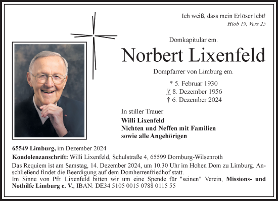 Traueranzeige von Norbert Lixenfeld von Nassauische Neue Presse