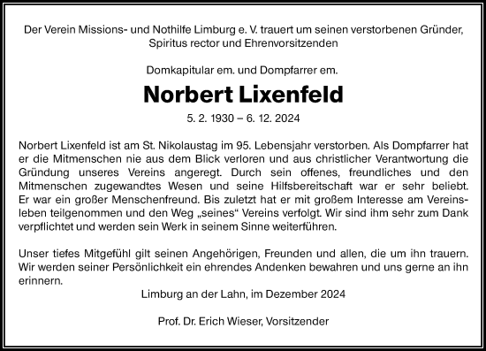 Traueranzeige von Norbert Lixenfeld von Nassauische Neue Presse