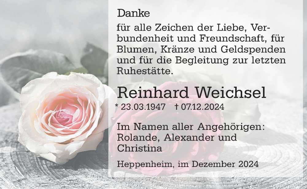  Traueranzeige für Reinhard Weichsel vom 21.12.2024 aus Starkenburger Echo