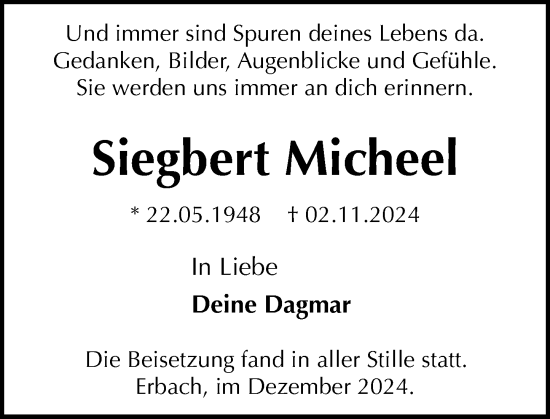 Traueranzeige von Siegbert Micheel von Wiesbadener Kurier