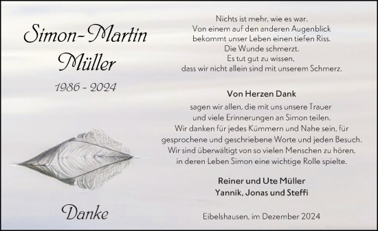 Traueranzeige von Simon-Martin Müller von Dill Block