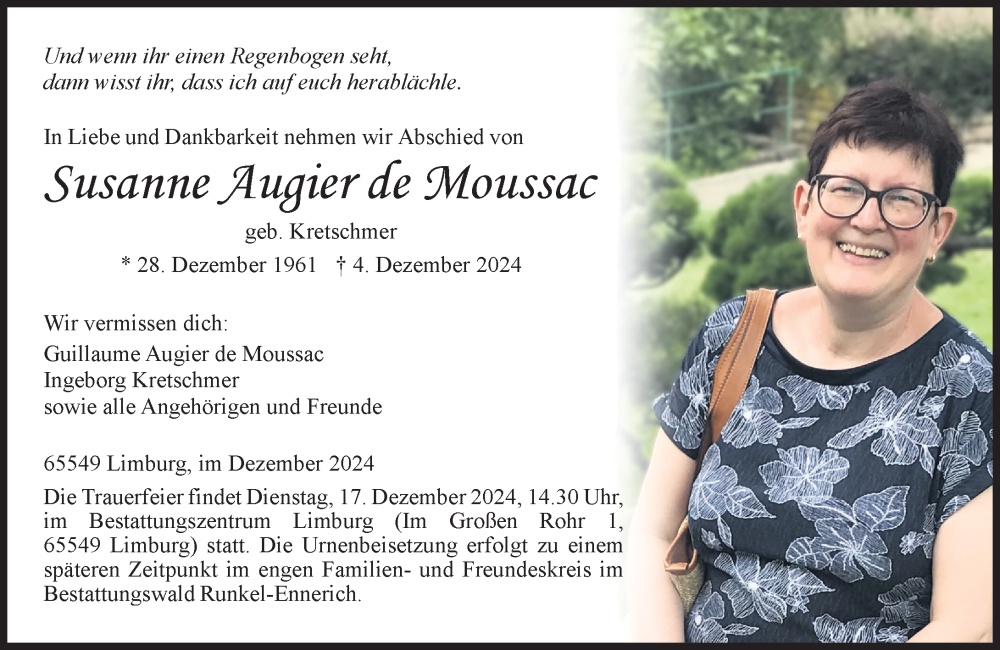  Traueranzeige für Susanne Augier de Moussac vom 14.12.2024 aus Nassauische Neue Presse