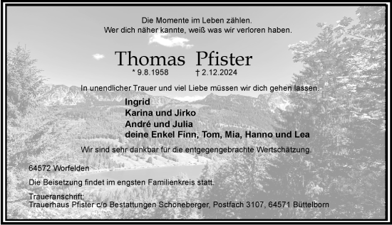 Traueranzeige von Thomas Pfister von Groß-Gerauer Echo