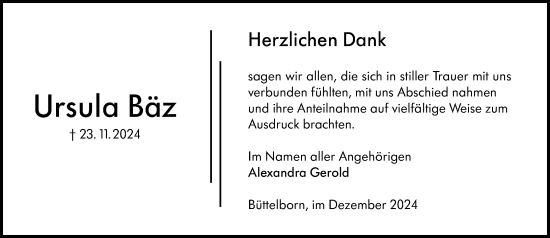 Traueranzeige von Ursula Bäz von Groß-Gerauer Echo
