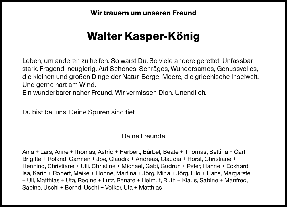  Traueranzeige für Walter Kasper-König vom 14.12.2024 aus Allgemeine Zeitung Mainz