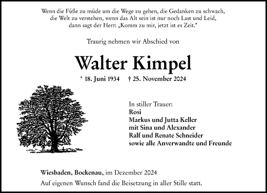 Traueranzeige von Walter Kimpel von Wiesbadener Kurier