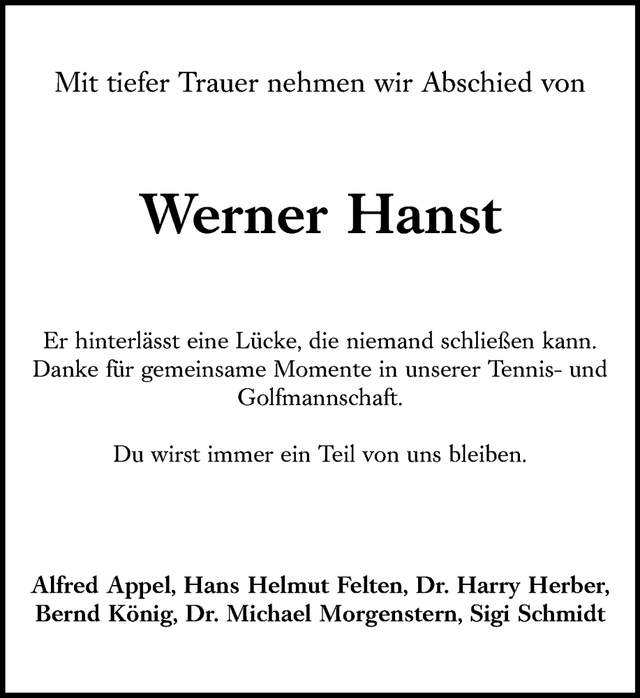  Traueranzeige für Werner Hanst vom 07.12.2024 aus Allgemeine Zeitung Mainz