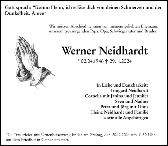 Traueranzeige von Werner Neidhardt von Rüsselsheimer Echo