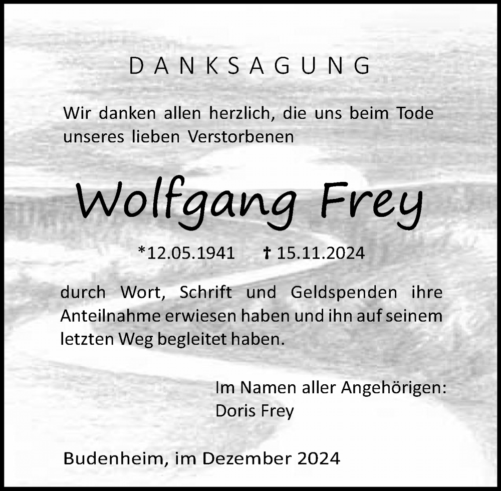  Traueranzeige für Wolfgang Frey vom 14.12.2024 aus Allgemeine Zeitung Mainz