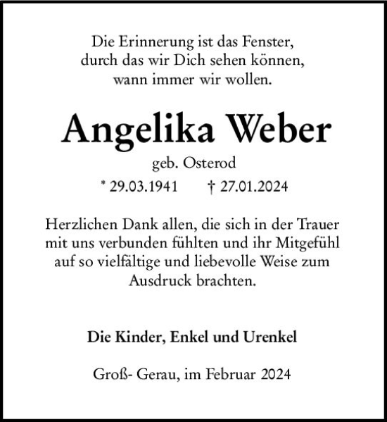Traueranzeige von Angelika Weber von Groß-Gerauer Echo