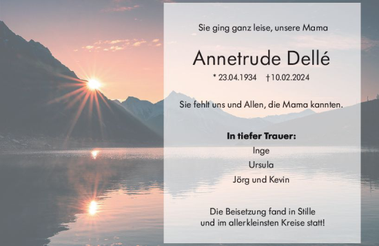 Traueranzeige von Annetrude Delle von Allgemeine Zeitung Mainz