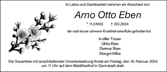 Traueranzeige von Arno Otto Eben von Darmstädter Echo
