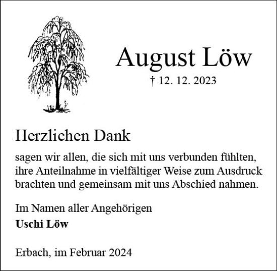 Traueranzeige von August Löw von Odenwälder Echo