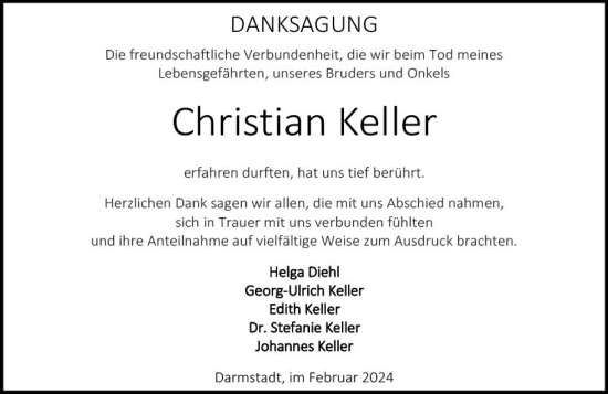 Traueranzeige von Christian Keller von Darmstädter Echo