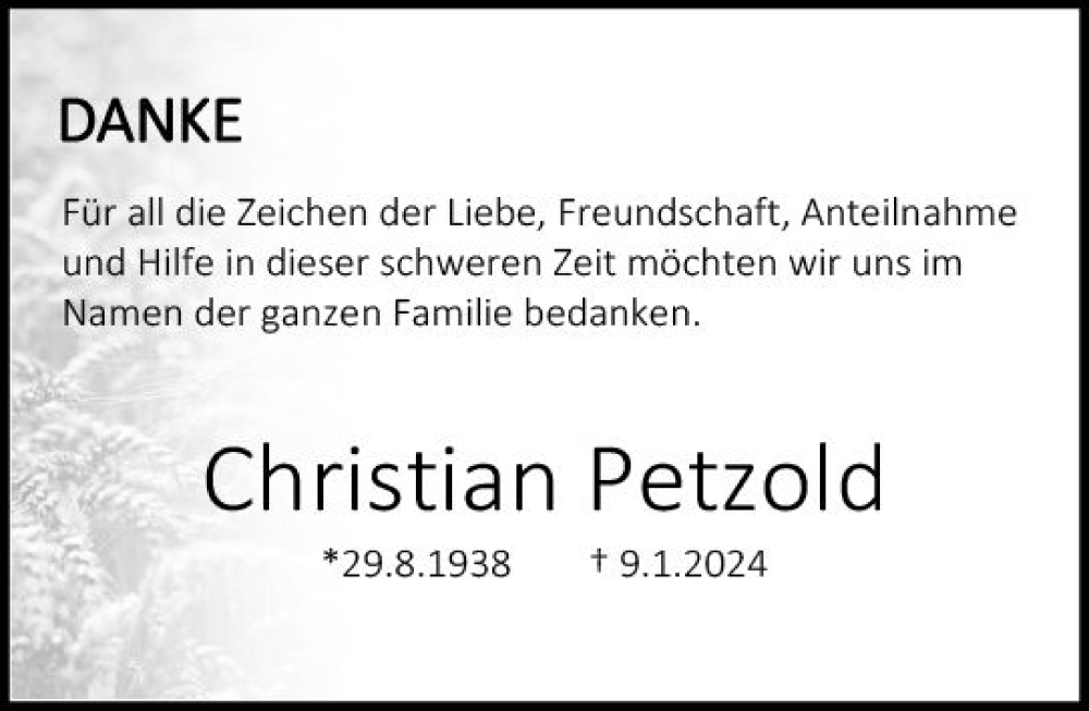  Traueranzeige für Christian Petzold vom 17.02.2024 aus Darmstädter Echo