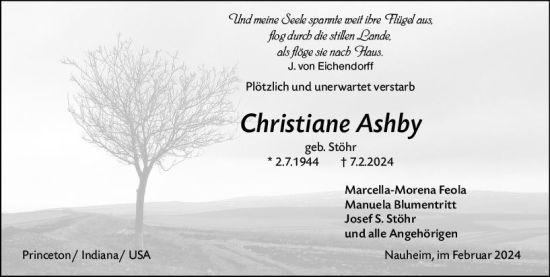 Traueranzeige von Christiane Ashby von Groß-Gerauer Echo