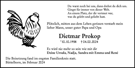 Traueranzeige von Dietmar Prokop von Groß-Gerauer Echo
