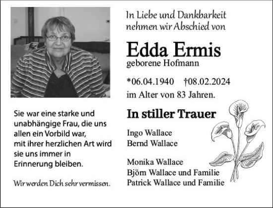 Traueranzeige von Edda Ermis von Wormser Zeitung