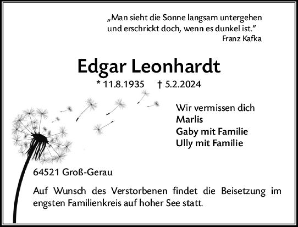  Traueranzeige für Edgar Leonhardt vom 10.02.2024 aus Groß-Gerauer Echo