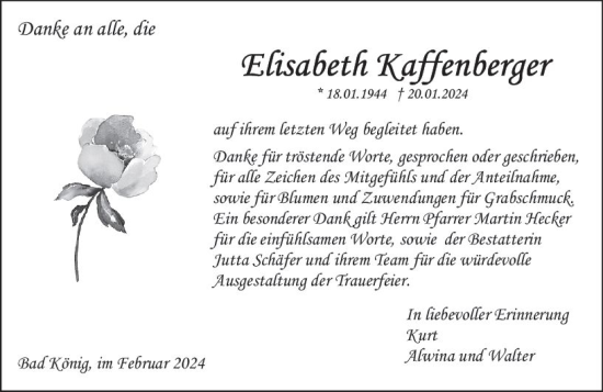 Traueranzeige von Elisabeth Kaffenerger von Odenwälder Echo