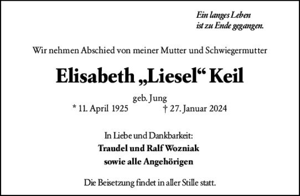  Traueranzeige für Elisabeth Keil vom 03.02.2024 aus Darmstädter Echo