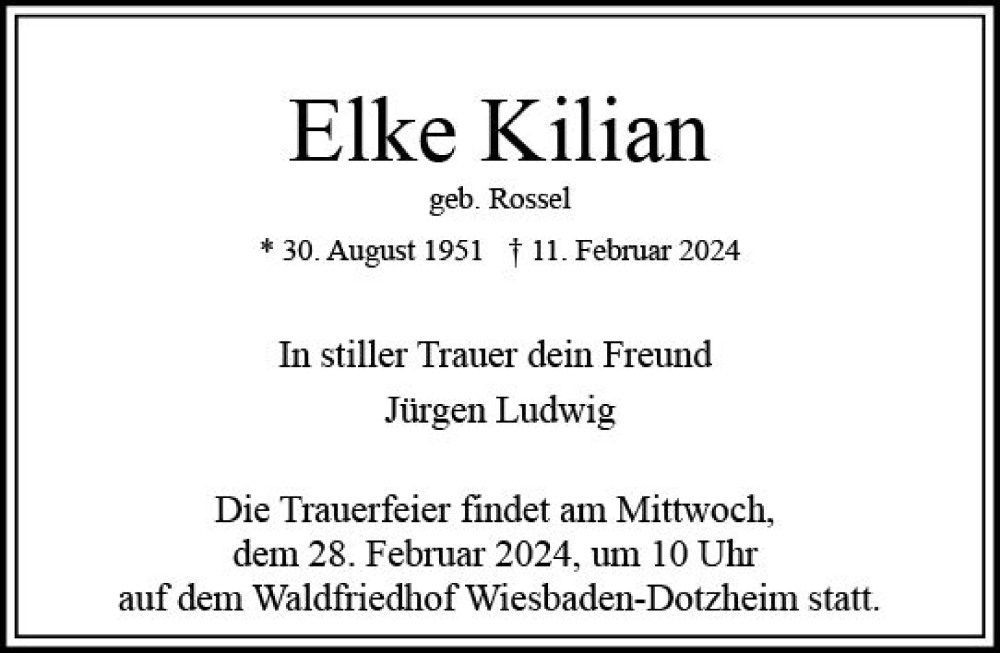  Traueranzeige für Elke Kilian vom 24.02.2024 aus Wiesbadener Kurier