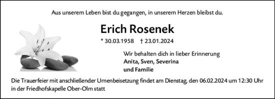 Traueranzeige von Erich Rosenek von Allgemeine Zeitung Mainz
