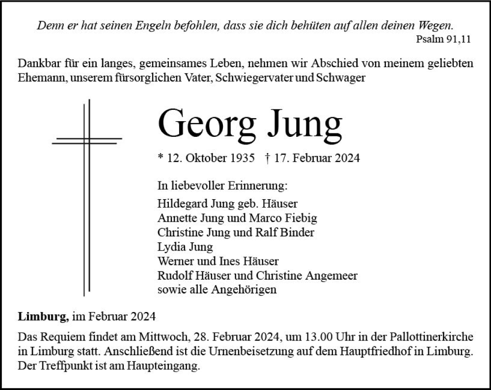  Traueranzeige für Georg Jung vom 24.02.2024 aus Nassauische Neue Presse