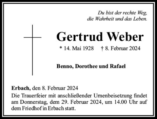 Traueranzeige von Gertrud Weber von Camberger Anzeiger