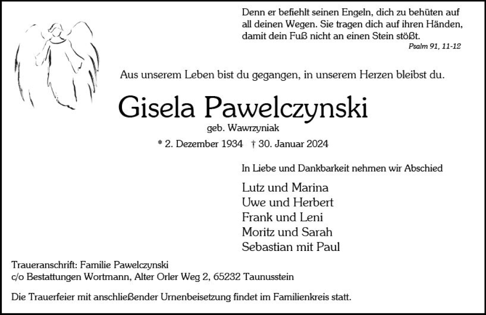  Traueranzeige für Gisela Pawelczynski vom 03.02.2024 aus Wiesbadener Kurier