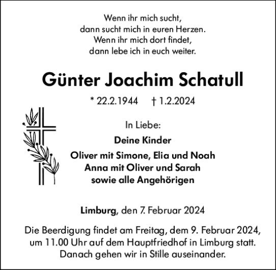 Traueranzeige von Günter Joachim Schatull von Nassauische Neue Presse