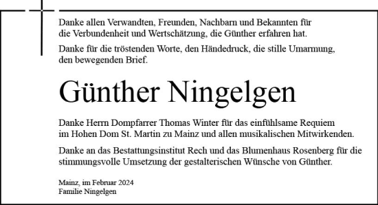 Traueranzeige von Günther Ningelgen von Allgemeine Zeitung Mainz