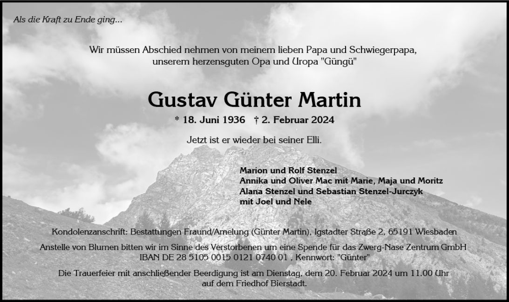  Traueranzeige für Gustav Günter Martin vom 10.02.2024 aus Wiesbadener Kurier