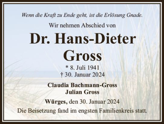 Traueranzeige von Hans-Dieter Gross von Nassauische Neue Presse