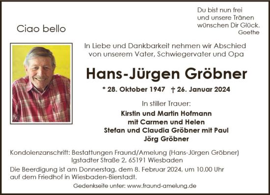 Traueranzeige von Hans-Jürgen Gröbner von Wiesbadener Kurier
