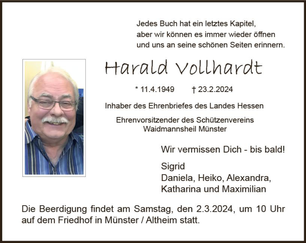  Traueranzeige für Harald Vollhardt vom 29.02.2024 aus Darmstädter Echo