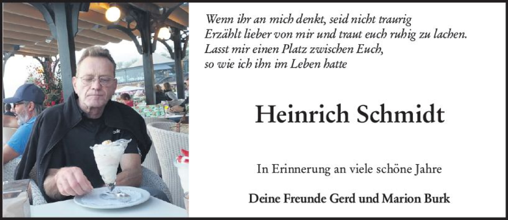  Traueranzeige für Heinrich Schmidt vom 16.02.2024 aus Hinterländer Anzeiger