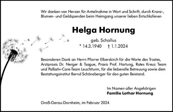 Traueranzeige von Helga Hornung von Groß-Gerauer Echo