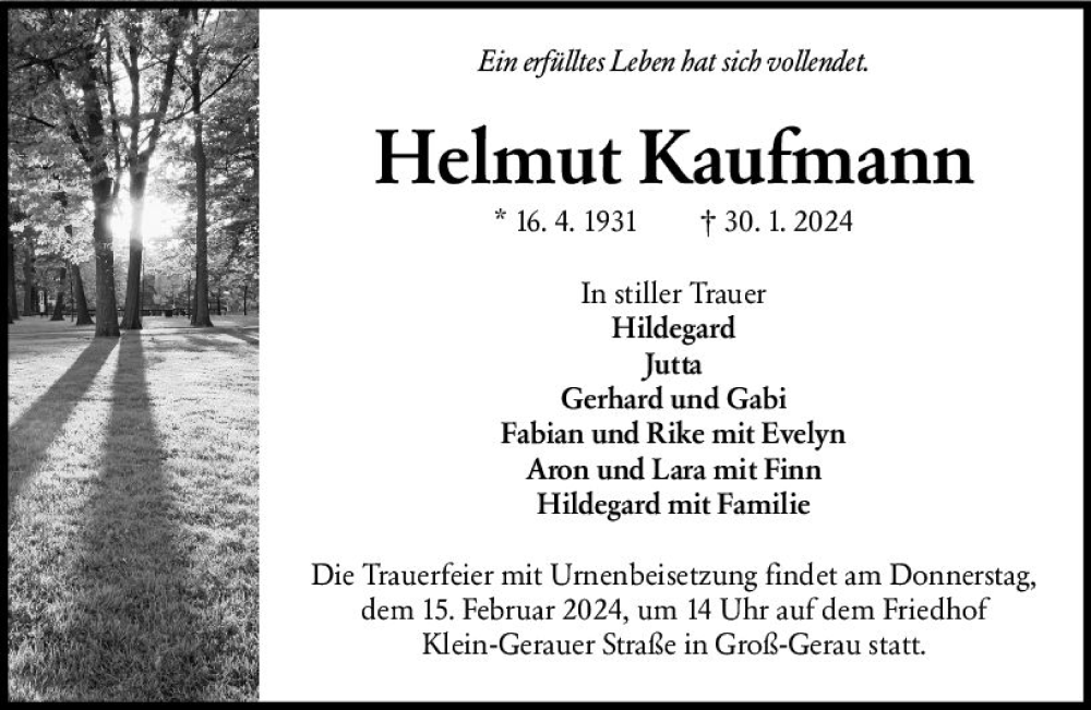  Traueranzeige für Helmut Kaufmann vom 10.02.2024 aus Groß-Gerauer Echo