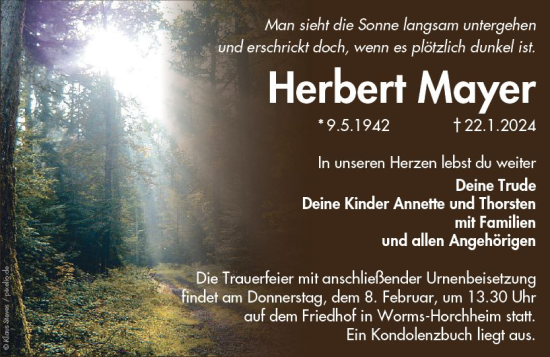 Traueranzeige von Herbert Meyer von Wormser Zeitung