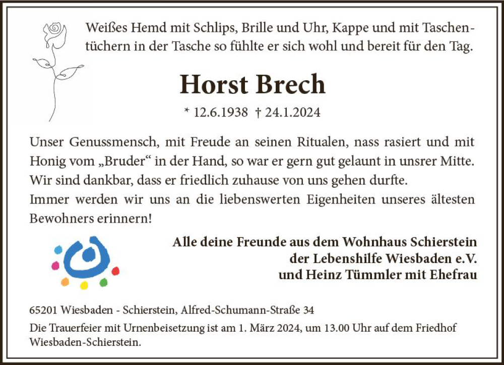  Traueranzeige für Horst Brech vom 24.02.2024 aus Wiesbadener Kurier