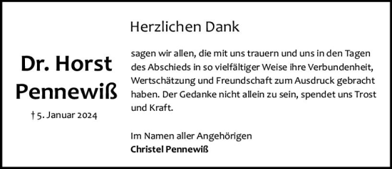 Traueranzeige von Horst Pinnewiß von Darmstädter Echo