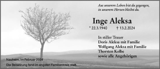 Traueranzeige von Inge Aleksa von Groß-Gerauer Echo
