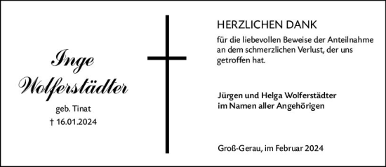 Traueranzeige von Inge Wolferstädter von Groß-Gerauer Echo