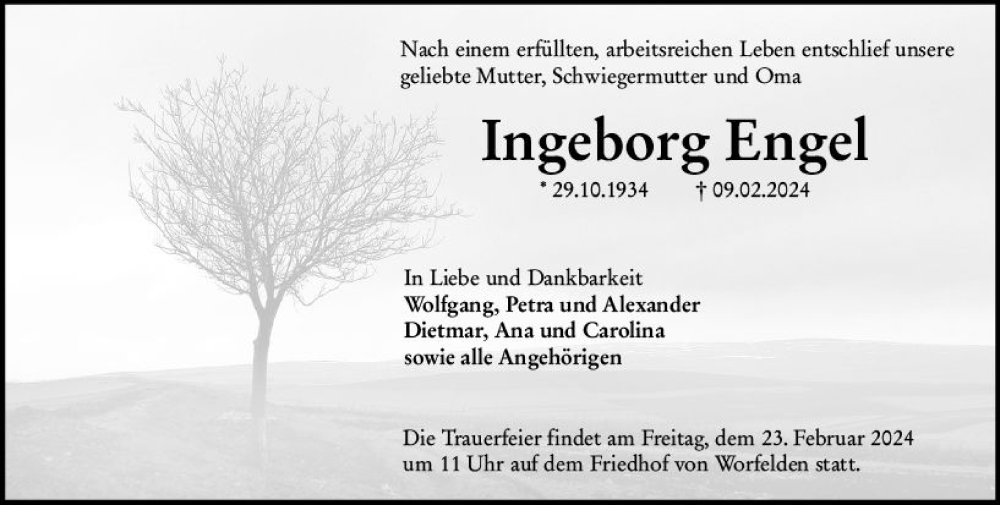  Traueranzeige für Ingeborg Engel vom 17.02.2024 aus Groß-Gerauer Echo