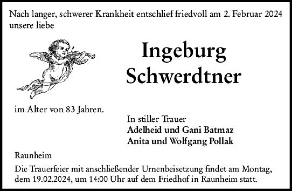  Traueranzeige für Ingeburg Schwerdtner vom 10.02.2024 aus Rüsselsheimer Echo