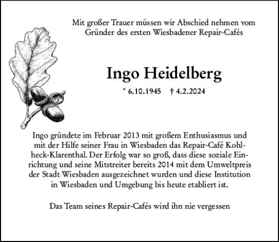 Traueranzeige von Ingo Heidelberg von Wiesbadener Kurier