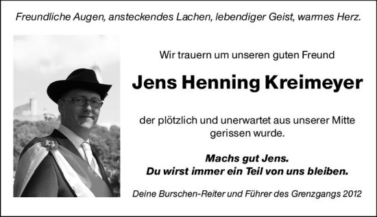 Traueranzeige von Jens Henning Kreimeyer von Hinterländer Anzeiger